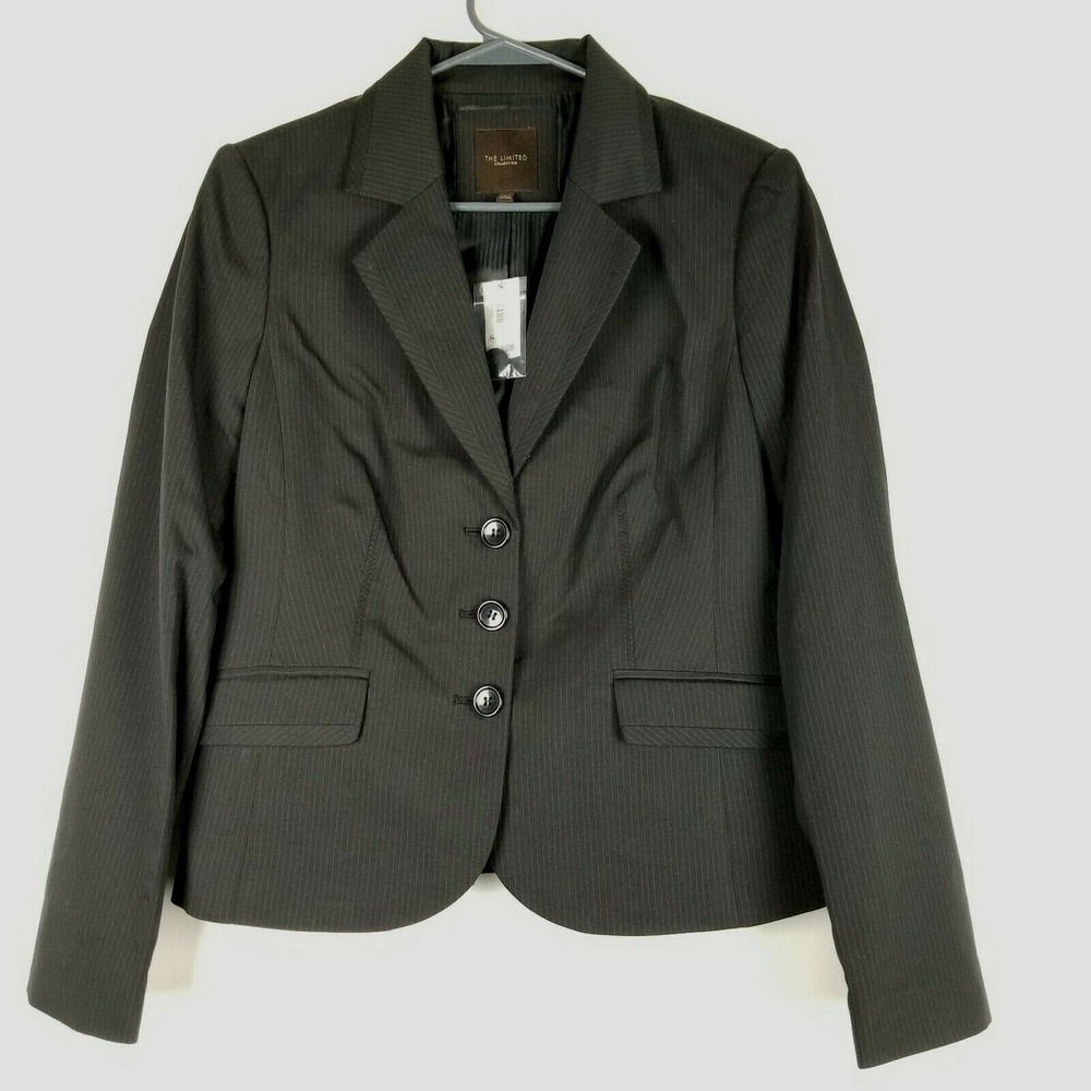 The Limited Women's Size 6 Black Pin Striped Blazer Long Sleeve Classic Career
